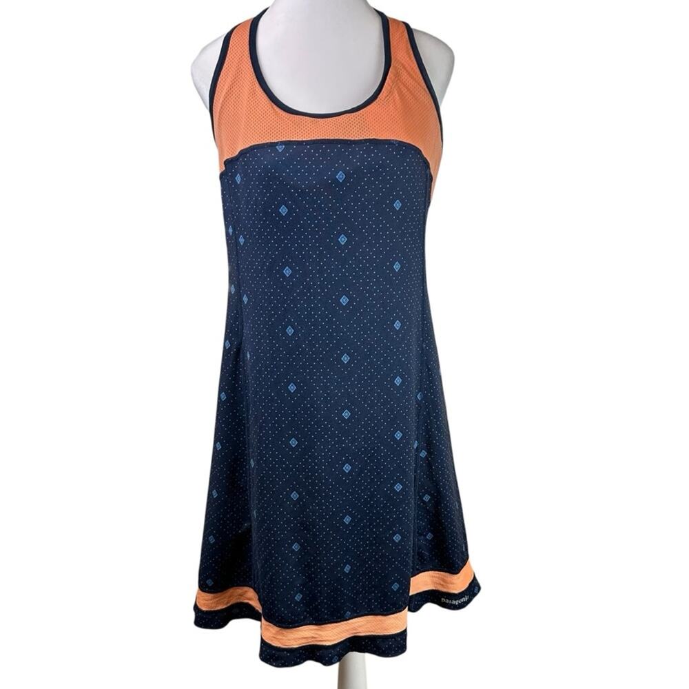 Patagonia All Weather Athletic Navy and Orange Sleeveless Dress Built in Bra MED